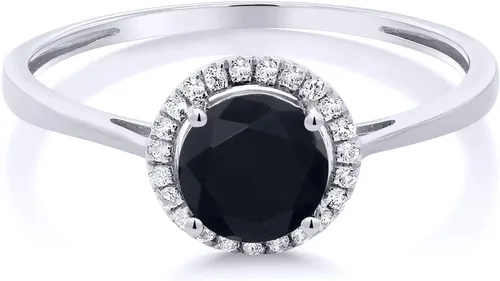 Miniatura 15 de Gem Stone King Anillo de compromiso de boda de oro blanco de 10 quilates con piedra natal y halo de diamantes Redondo de 0.236 in Anillo de oro