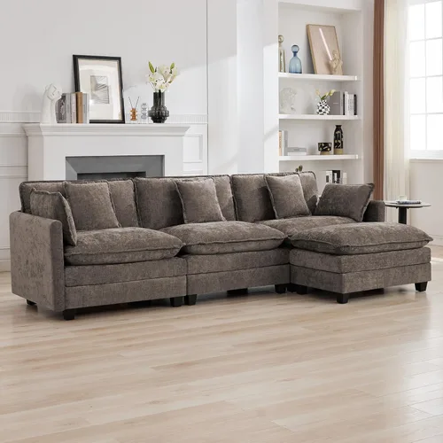 Miniatura 11 de Otomán de Sofá Moderno de Chenille Nube de 35'', Otomán Rectangular para Sofá Seccional Modular, Beige
