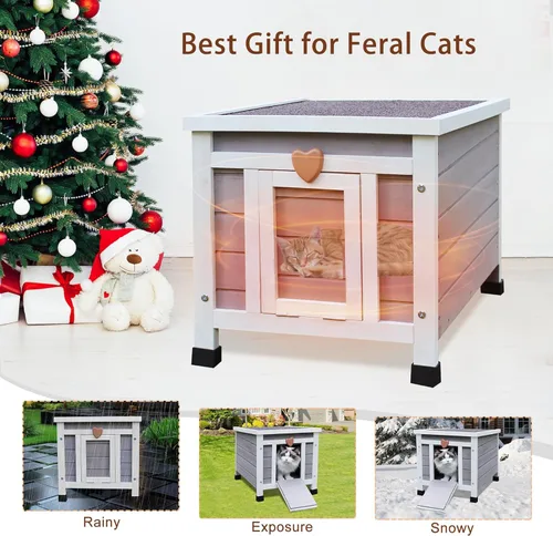 Miniatura 7 de Rockever Casa para gatos al aire libre, casa aislada para gatos al aire libre con forro cálido para invierno, jaula de conejo, refugio exterior