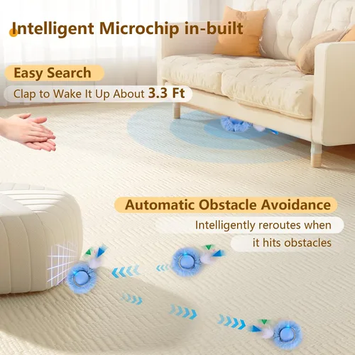 Miniatura 5 de ORSDA Pelota interactiva de juguetes para gatos, bola automática de rodadura rápida en bolsa, escondite para gatos de interior, juguete móvil