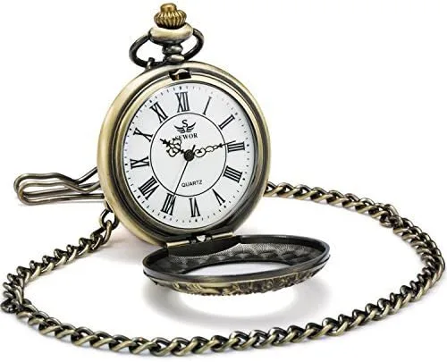 Miniatura 3 de SEWOR Reloj de bolsillo de cuarzo Shell Dial lupa caso con dos tipos de cadena cuerometal