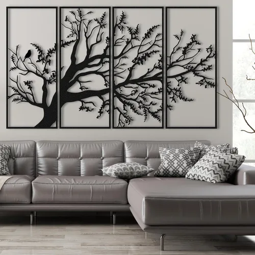 Miniatura 3 de Arte de pared con árbol de la vida, juego de 4 piezas de arte de pared de árbol de metal, letrero de árbol, arte de pared de metal del árbol