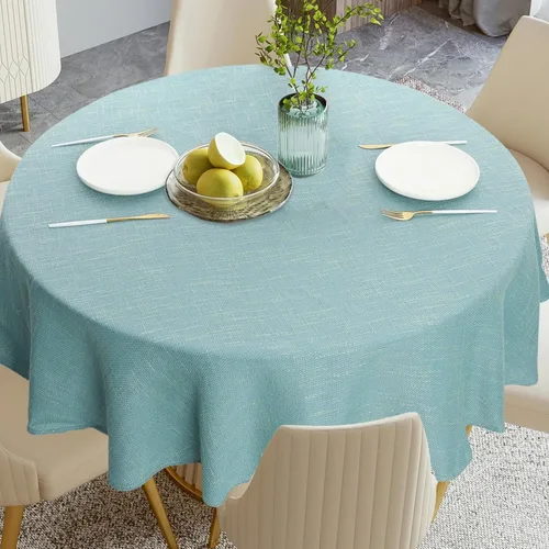 Rakila Mantel redondo con textura de lino de algodón de color sólido, tela resistente al agua, para comedor, granja, cocina, decoración de mesa (48