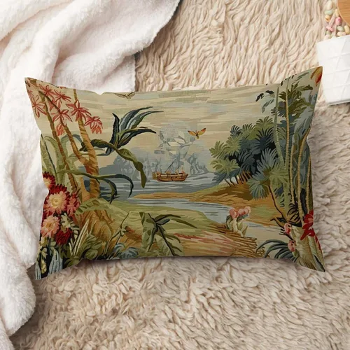 Miniatura 17 de ArogGeld Funda de cojín lumbar asiática de estilo chinoiserie, de lino marrón, pájaro y flor, funda de almohada asiática para sala de estar, A-6