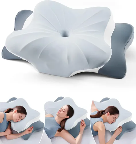 Almohada cervical para aliviar el dolor de cuello, almohada ergonómica refrescante de espuma viscoelástica con funda de almohada de seda de hielo,
