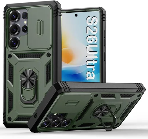 Miniatura 72 de PASNEW Funda para Samsung Galaxy S22 Ultra 5G, cubierta de cámara deslizante y soporte de dedo de metal giratorio de 360°, militar, resistente, a