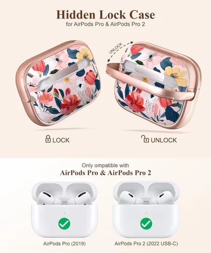 Miniatura 2 de TATOFY Funda con cerradura para estuche de Airpods Pro, funda rígida de flores para iPod Pro para mujeres y niñas con soporte para teléfono y kit