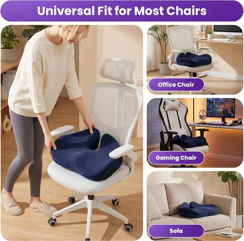 Miniatura 4 de ZZ-WELL Cojines de asiento para sillas de oficina, cojín ergonómico para aliviar el dolor y la presión del coxis, cojín de asiento de espuma Azul