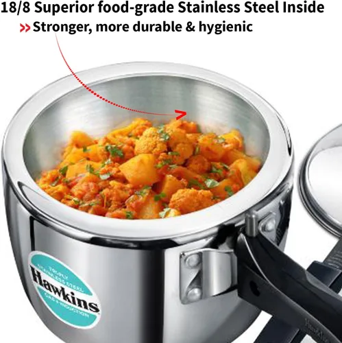 Miniatura 4 de Hawkins Olla a presión de acero inoxidable triple de 2,5 litros, cocina de tapa interior, plata (HSST25)