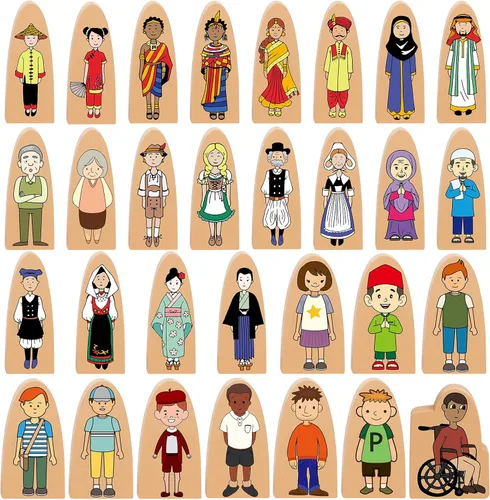 Syhood 30 piezas de madera ayudantes de la comunidad juguetes carrera multicultural figuras de madera personas muñecas pequeños profesionales de la