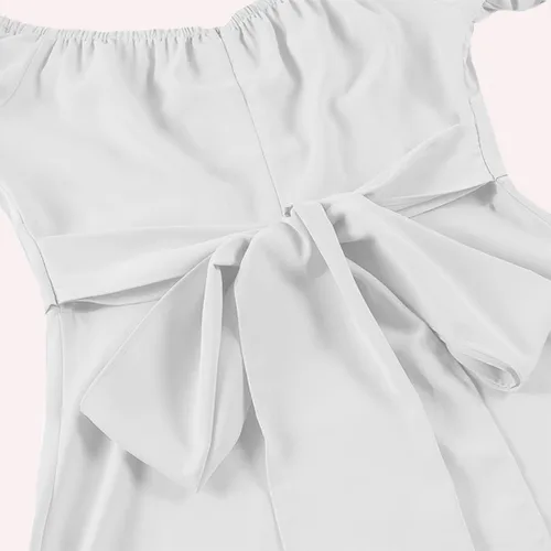 Miniatura 4 de LYANER - Vestido fruncido con hombros descubiertos, volantes, cruzado, de manga corta y abombada, para atar por detrás