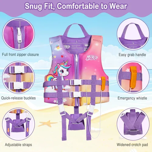Miniatura 2 de MoKo Swimming Vest for Kids 20-30-50-77 lbs, Children Swim Vests Water Activity Equipment Cute Pattern Watersports Swimming Device for Toddlers Boys