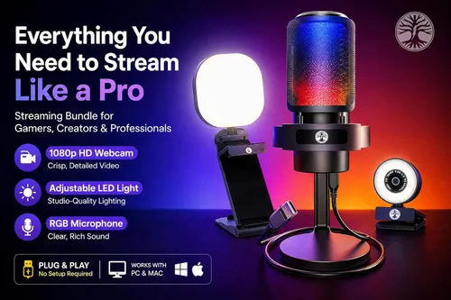 Miniatura 2 de Kit de transmisión de cámara web con micrófono USB RGB y luz LED, paquete de cámara de transmisión de 1080P 30FPS para Twitch, YouTube, podcasting