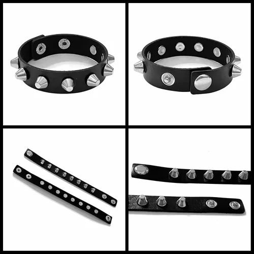 Miniatura 5 de Tosmifairy 3Pcs Leather Goth Jewelry Choker and Bracelets Set Punk Cosplay Costume Accessories for Women Men Teen Girls