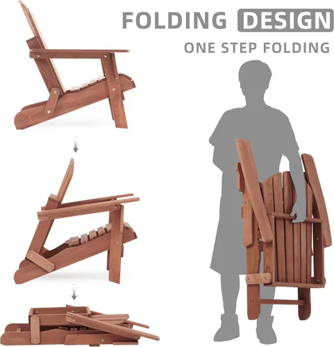 Miniatura 4 de Havemies Silla Adirondack plegable de madera de gran tamaño con respaldo premontado y tabla de asiento, silla de patio de madera para jardín, patio