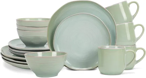 Miniatura 10 de Elanze Designs Reactive Glaze Farmhouse - Juego de vajilla rústica de cerámica bohemia de cerámica de 16 piezas, servicio para 4, color azul hielo