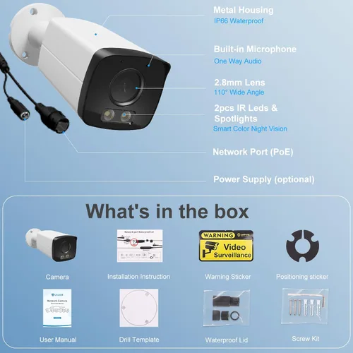 Miniatura 9 de UNILOOK Cámara IP PoE 4K Bullet para exteriores, cámara IP de seguridad con cable de 8MP con audio, detección de vehículos humanos AI, visión