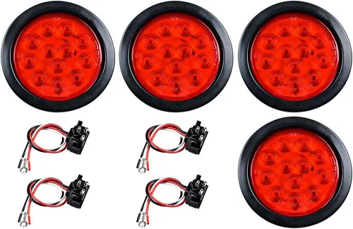 Miniatura 20 de Kit de tapones de cableado con cubierta de hule para luz trasera LED redonda de 4", 12 ledes, para RV, camioneta Luz roja - Lente transparente