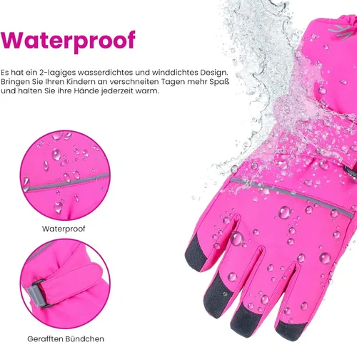 Miniatura 3 de Guantes de esquí para niños, impermeables, cálidos, para clima frío, resistentes al viento, antideslizantes, para snowboard y nieve (4-14 años)