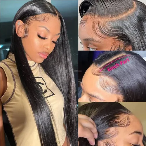 Pelucas de cabello humano lacio de 20 pulgadas con encaje frontal de 13 x 6 pulgadas para mujeres negras, predepiladas con línea capilar natural,