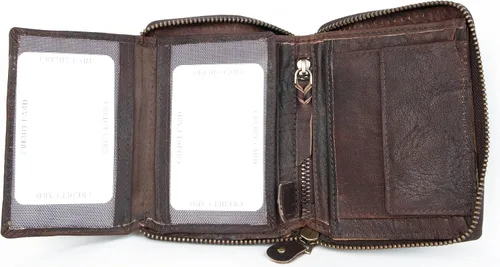 Miniatura 4 de FLW Cartera grande de piel auténtica duradera con cremallera marrón oscuro, Marrón oscuro, Cartera triple