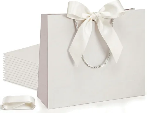 Miniatura 39 de Silkfly 12 bolsas de regalo con asas para dama de honor, 12 x 10 x 4 pulgadas, elegantes bolsas de regalo de bienvenida de boda con lazo para Rosa