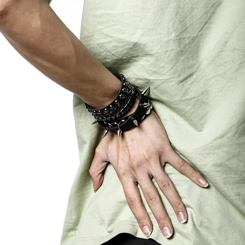 Miniatura 3 de MILAKOO 3 unids hombres tachonado brazalete remaches pulsera cuero remaches pulsera