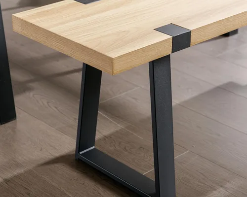 Miniatura 4 de VESCASA Banco de comedor de madera de 60 pulgadas con patas de metal negro para comedor, cocina, roble natural Natural Oak