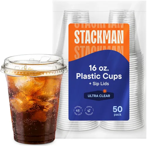 Miniatura 9 de Vasos de plástico transparente de 24 onzas con tapas sin pajita [50 juegos] PET, cristal transparente desechables, vasos de plástico de 16 oz