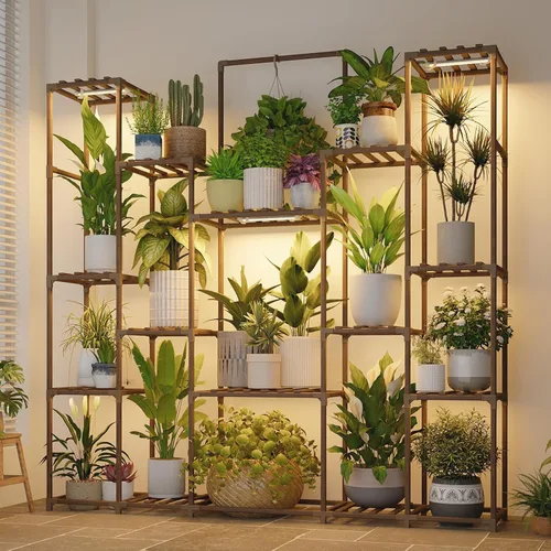Miniatura 9 de BamWorld - Soporte alto con estante para plantas grandes; Uso en interiores/exteriores. Perfecto para sala de estar, jardín, balcón