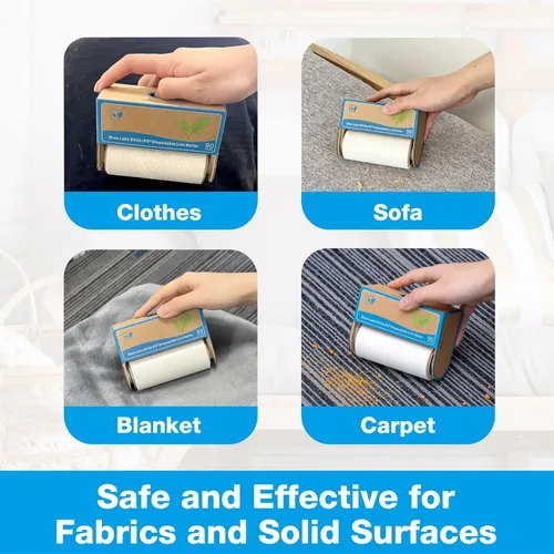 Miniatura 6 de Blue Lake ECOLIFE - Rodillo de pelusa sin plástico, paquete de 4 (360 hojas), extra pegajoso y ecológico, ideal para ropa, muebles y alfombras