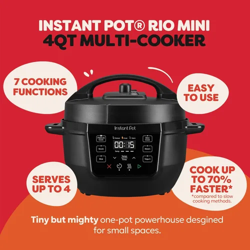 Miniatura 2 de Instant Pot 4QT RIO Mini Multicocina 7 en 1, Olla a Presión, Cocción Lenta, Saltear, Vapor, Arrocera, Yogur y Calentador, Negro, 4 Cuartos