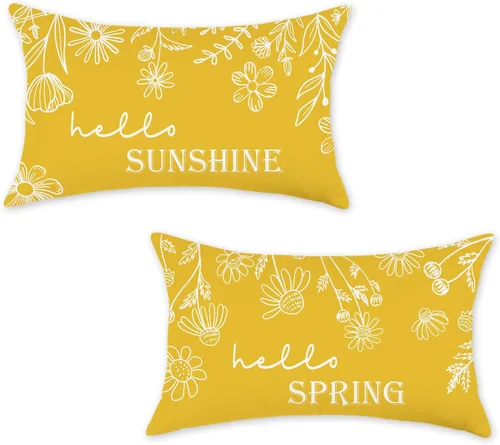 Miniatura 7 de ONWAY Juego de 2 fundas de almohada primaverales de 18 x 18 pulgadas, decoración floral de Hello Spring, para exteriores, patio, funda de cojín