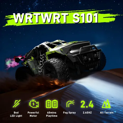 Miniatura 4 de Camión monstruo RC 1:18 para niños, niños 4-7-8-12, auto de control remoto todoterreno todoterreno con luces LED y aerosol, 40 minutos de tiempo