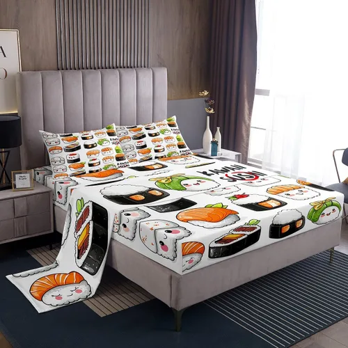 Miniatura 44 de Erosebridal Juego de sábanas 3D de mundo submarino con diseño de peces de playa, azul mar, tamaño individual, sábana bajera ajustable con diseño