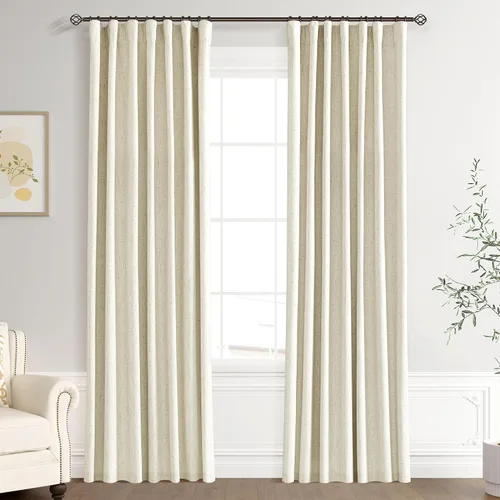 Miniatura 36 de Joywell 2 cortinas opacas 100%, lino, beige natural, trabillas traseras/cinta con ganchos, aislantes, de dormitorio, comedor, sala, puerta corrediza