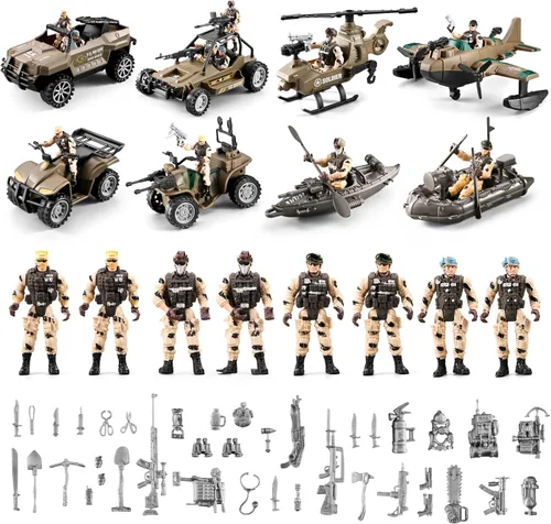 Miniatura 2 de Juguetes de Soldaditos 56 en 1 para Niños 4-7 6-8 8-12, Camión Militar/Helicóptero/Bote Kayak/Motocicleta/Figuras de Acción de Soldaditos/Equipos