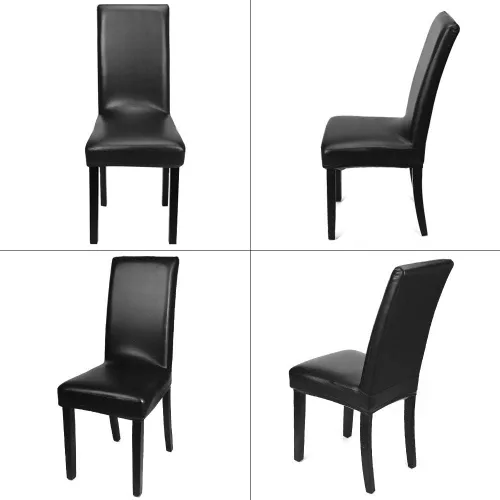 Miniatura 5 de YISUN Fundas para sillas de comedor, cuero sintético macizo, impermeable y resistente al aceite, elásticas, protectoras (negro, paquete de 4)