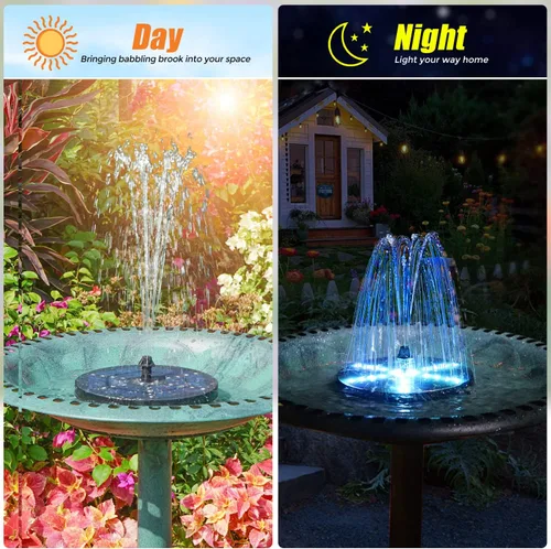 Miniatura 4 de Fuentes Solares para Baño de Pájaros Mejoradas, Bomba de Fuente de Agua Solar de 4W con Batería de 4000, 7 Boquillas y 4 Fijos, Luces LED Coloridas