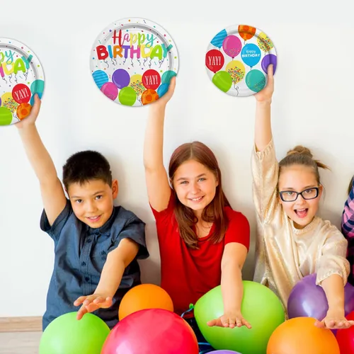 Miniatura 7 de Suministros de fiesta de cumpleaños, platos de papel desechables, servilletas, tazas para decoración de fiesta de cumpleaños de niños, sirve 16