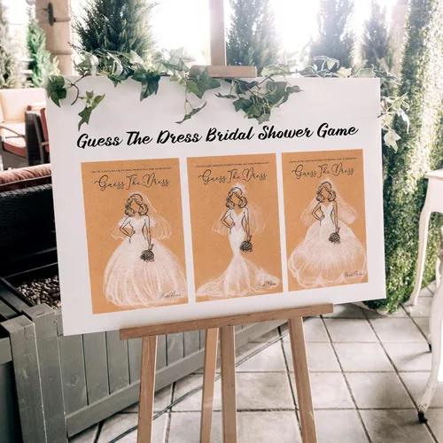 Miniatura 5 de Fulmoon 30 juegos de Adivina el vestido, juegos de despedida de soltera para invitados, incluyen tarjetas de juegos de ducha de boda, lápices Marrón