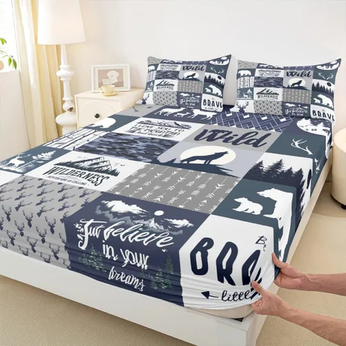 Miniatura 18 de Sábana bajera ajustable con estampado de leopardo, tamaño individual, juego de ropa de cama rústica con rayas de piel de cebra, decoración