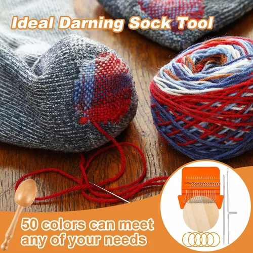 Miniatura 4 de Jexine Mini Huevo de Zurcir para Calcetines 14 Ganchos Estilo Speedweve Pequeño Telar de Tejido y Zurcido con 9 Agujas de Ojo Grande 50 Hilos