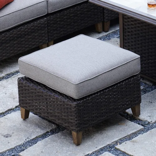 Grand patio Reposapiés otomano para patio al aire libre con tela de primera calidad, suave cojín extraíble, asiento otomano de mimbre para jardín,
