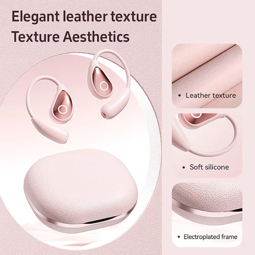 Miniatura 2 de Auriculares de oreja abierta rosa para mujer, auriculares inalámbricos Bluetooth 5.4 para orejas pequeñas, conducción de aire, ajuste cómodo, tiempo