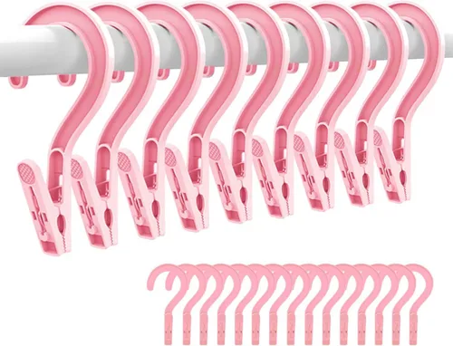 24 piezas de ganchos de lavandería de plástico, clips para colgar ropa, super resistentes, para baño, viaje, portátiles, rosa