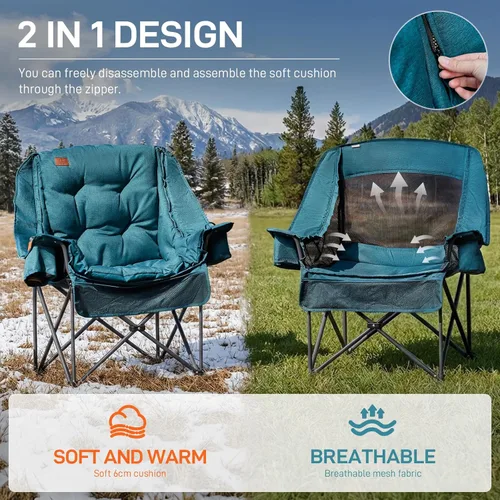Miniatura 4 de EVER ADVANCED Silla de campamento XL con cojín desmontable, silla de malla para adultos, plegable, de gran tamaño, con bolsillo de malla enfriadora
