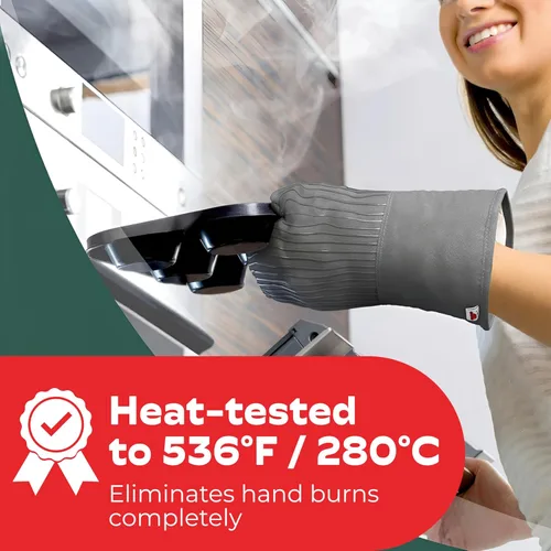 Miniatura 2 de Guantes de horno resistentes al calor - Juego de 2 guantes de cocina de silicona, gris