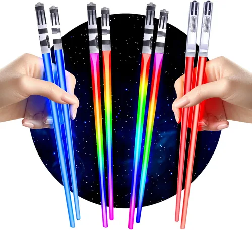 Miniatura 9 de Palillos de sable de luz con luz LED brillante, de Star Wars, reutilizables, para sushi, luz LED con 8 modos de color de luz, 2 pares
