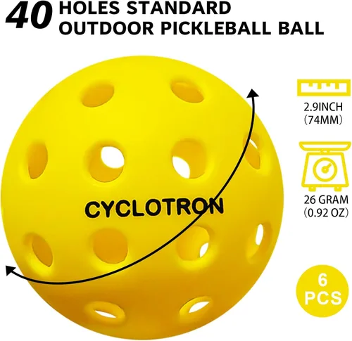 Miniatura 2 de cyclotron 6-Pack Premium Pickleball Balls - USAP Approved, 40 Holes Outdoor/Indoor Pickle Balls with Bag, Perfectly Balanced, High Bounce True